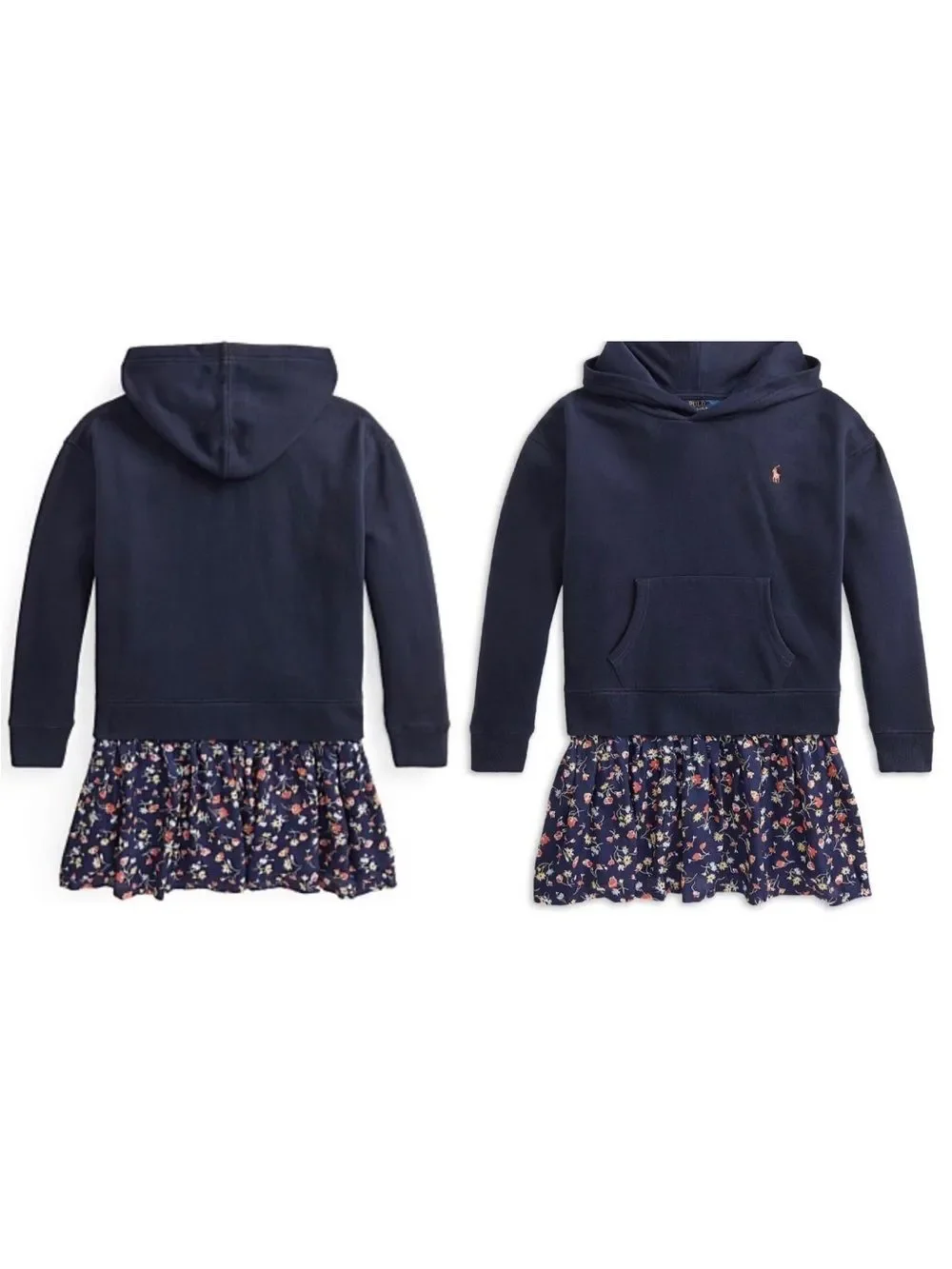 Polo Ralph Lauren Girls' Floral Fleece Hoodie Dress Boston Commons Navy M (8-10)